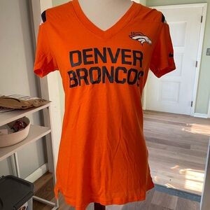 Women’s Denver Broncos NFL Team Apparel V-Neck T-Shirt w/double sholder stripes